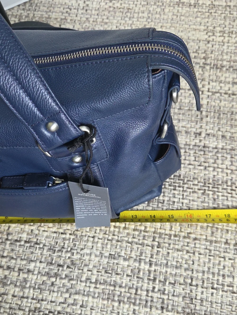 ECCO Navy Blue Hrained Leather Top-Handle Satchel Bag